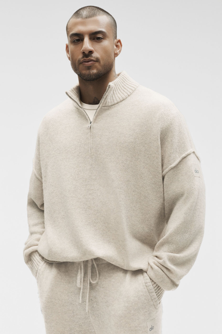 Alo Yoga Wool Cashmere New Class 1/4 Zip Pullover - Oatmeal Heather