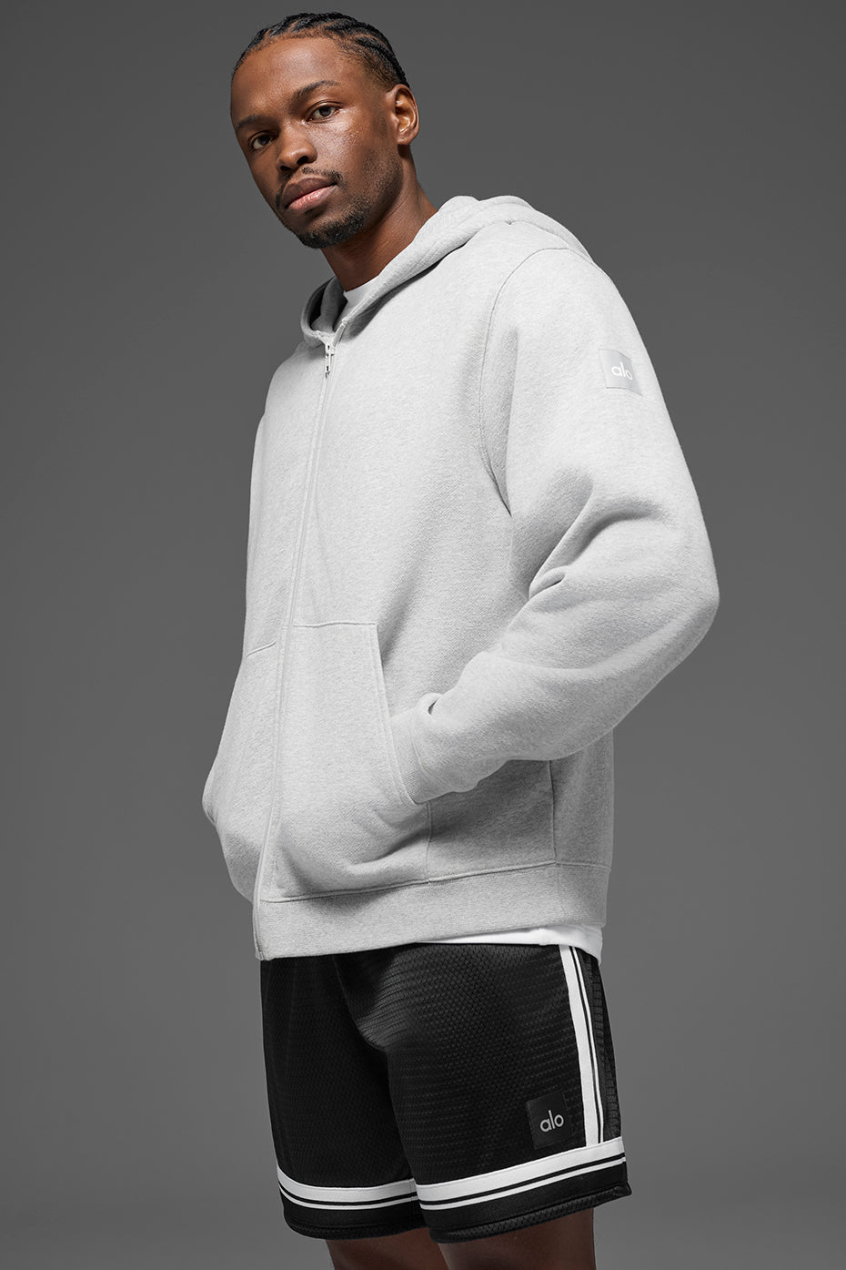 Alo Yoga Renown Heavy Weight Full Zip Hoodie - Athletic Heather Grey