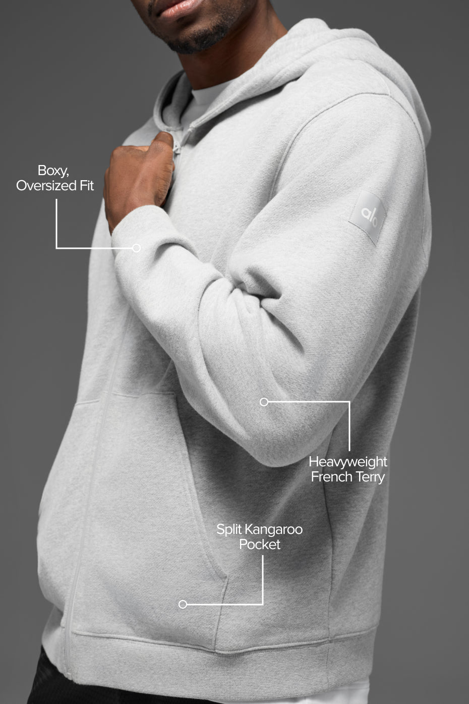 Alo Yoga Renown Heavy Weight Full Zip Hoodie - Athletic Heather Grey