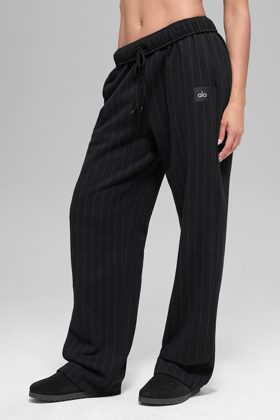 Alo Yoga Pinstripe Straight Leg Sweatpant - Black Pinstripe