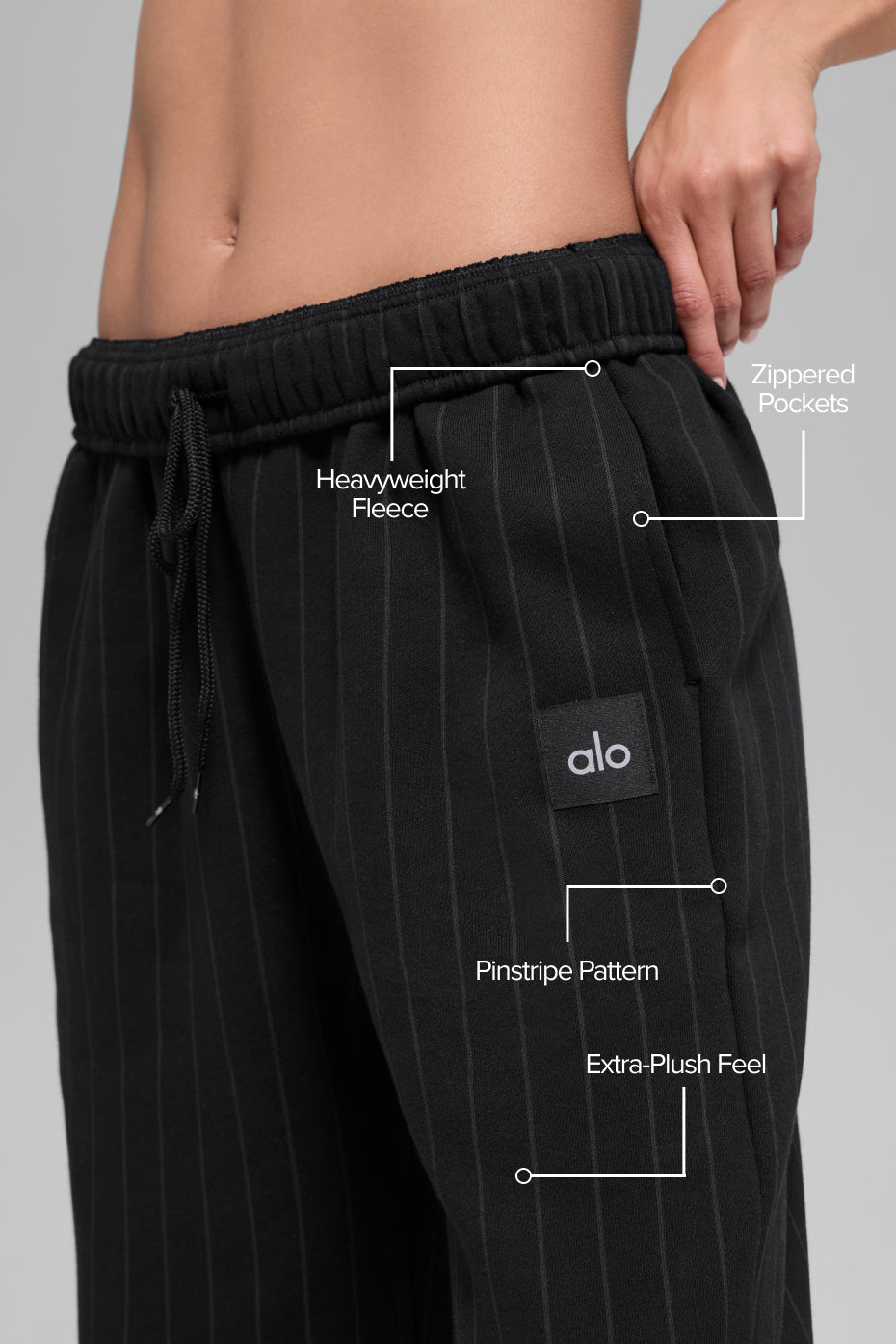 Alo Yoga Pinstripe Straight Leg Sweatpant - Black Pinstripe