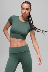 Alo Yoga Alosoft Crop Finesse Short Sleeve - Clover Green