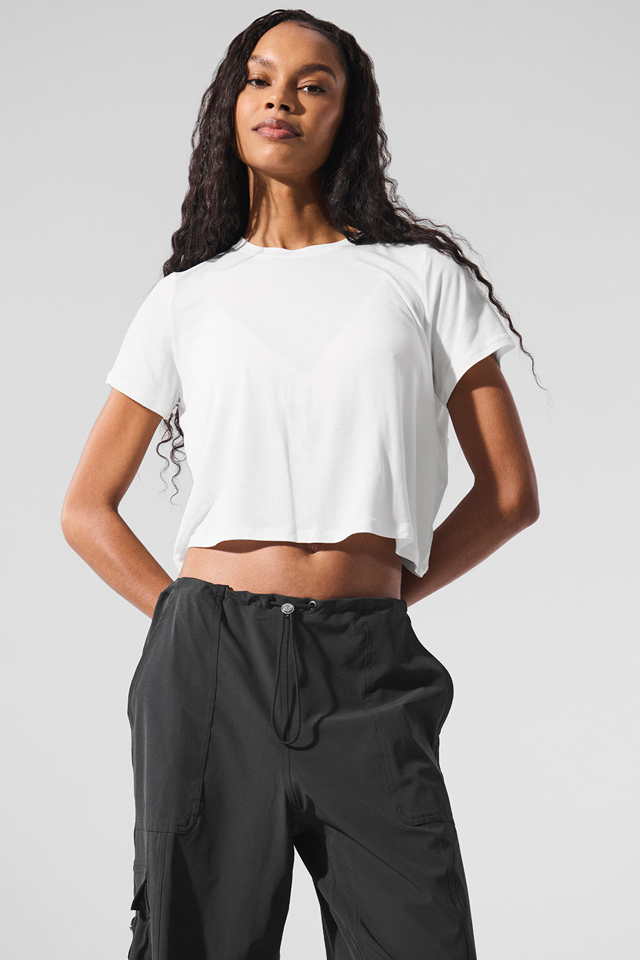 Alo Yoga Cropped All Day Short Sleeve - White