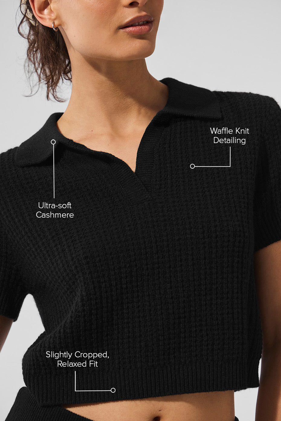 Alo Yoga Cashmere Plush Waffle Polo Tee - Black