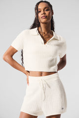 Alo Yoga Cashmere Plush Waffle Polo Tee - Ivory