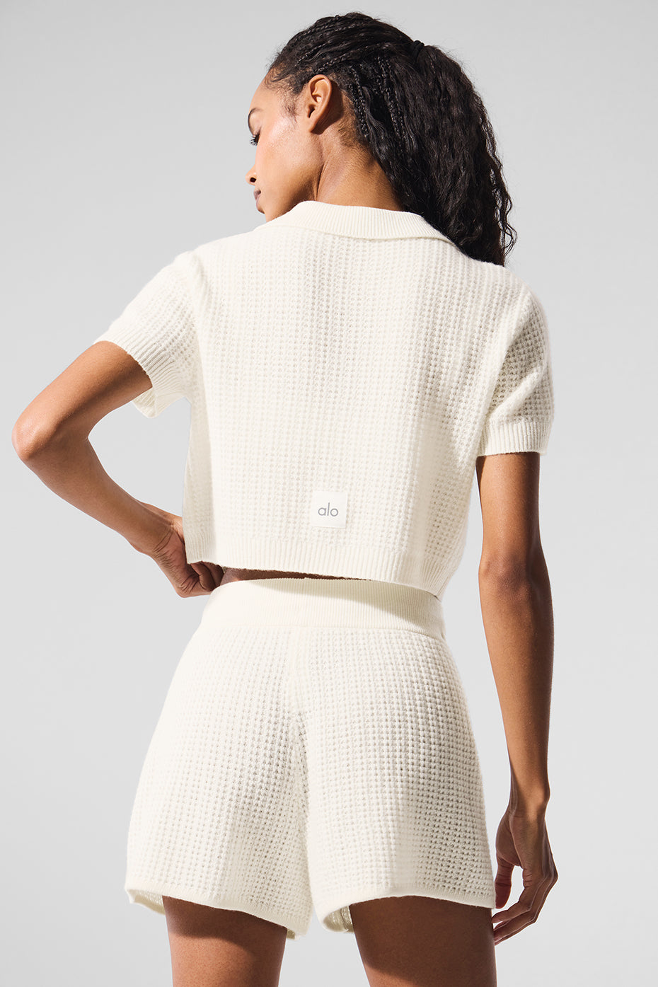 Alo Yoga Cashmere Plush Waffle Polo Tee - Ivory