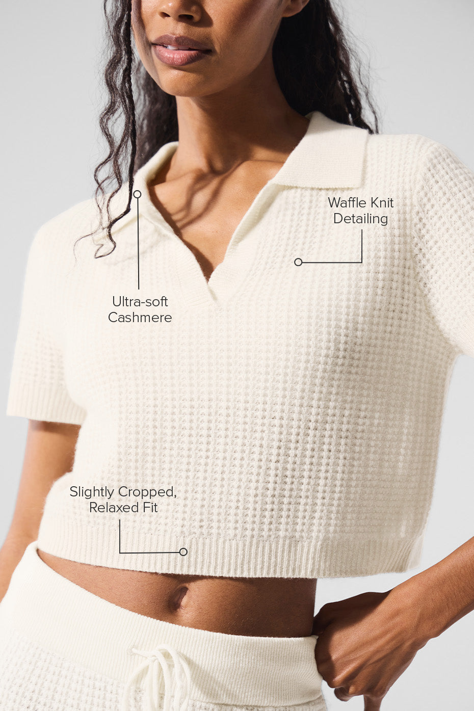 Alo Yoga Cashmere Plush Waffle Polo Tee - Ivory