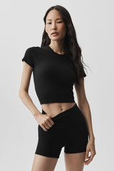Alo Yoga Seamless Modal Ribbed Cropped Short Sleeve - Black