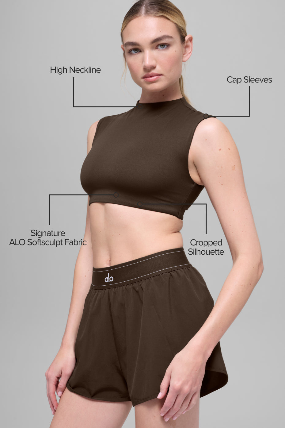 Alo Yoga ALO Softsculpt Capped Out Short Sleeve - Espresso