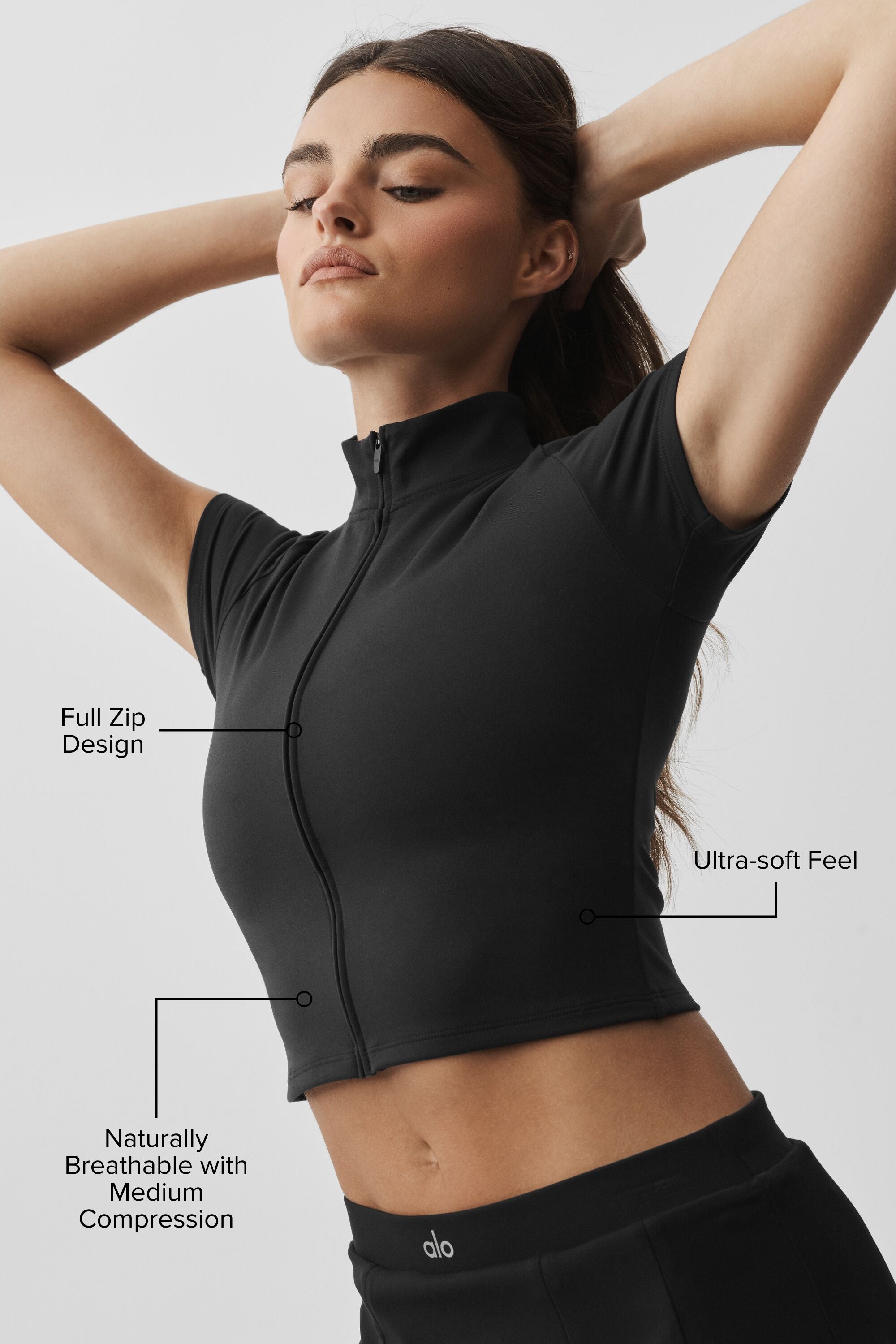 Alo Yoga ALO Softsculpt Full Zip Short Sleeve - Black