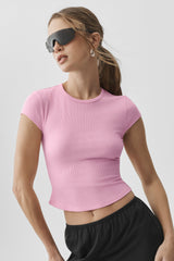 Alo Yoga Ribbed Modal Cap Sleeve Top - Pink Marshmallow