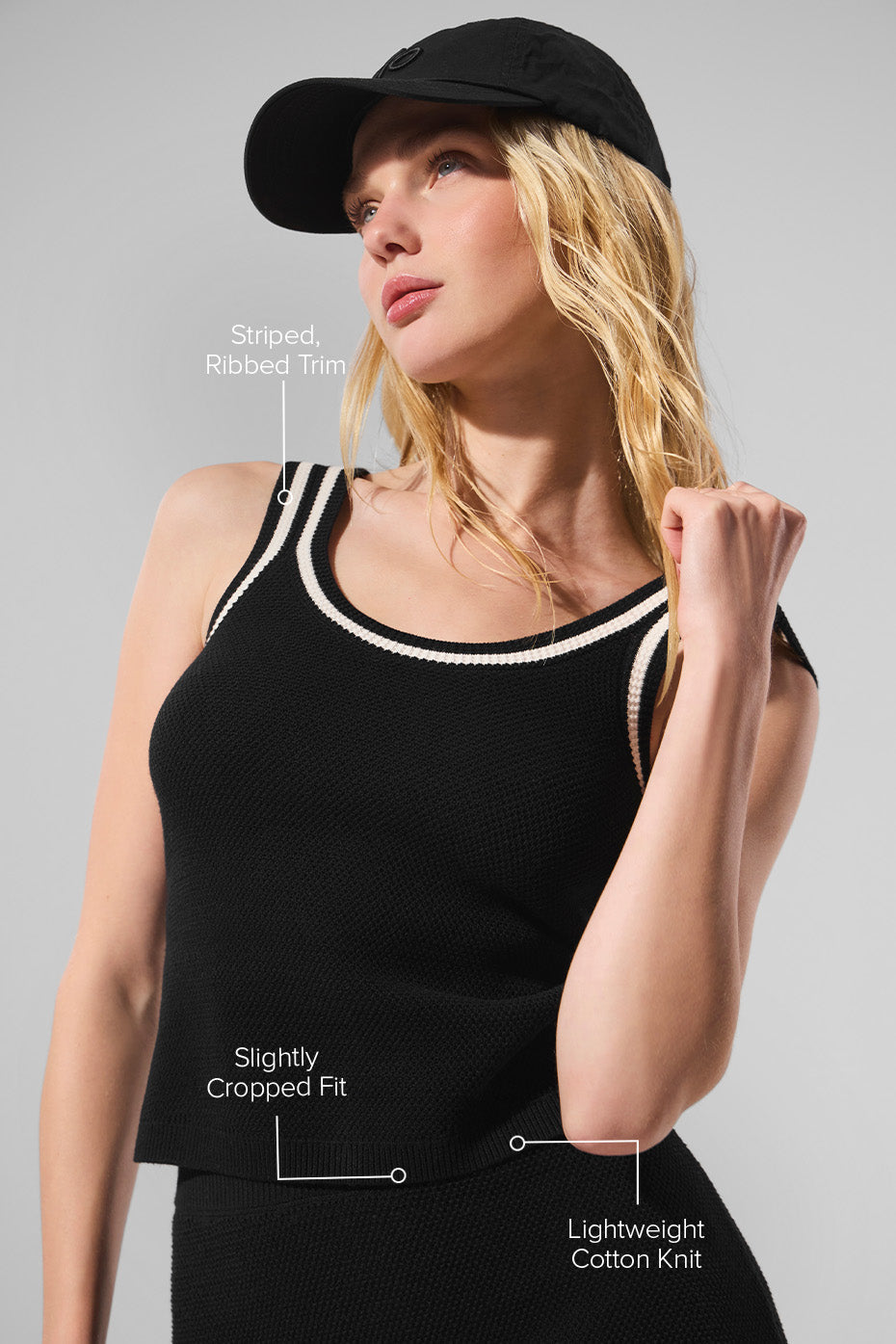 Alo Yoga Tennis Club Sweater Knit Tank - Black/Ivory