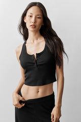 Alo Yoga Ribbed Modal Henley Tank - Black