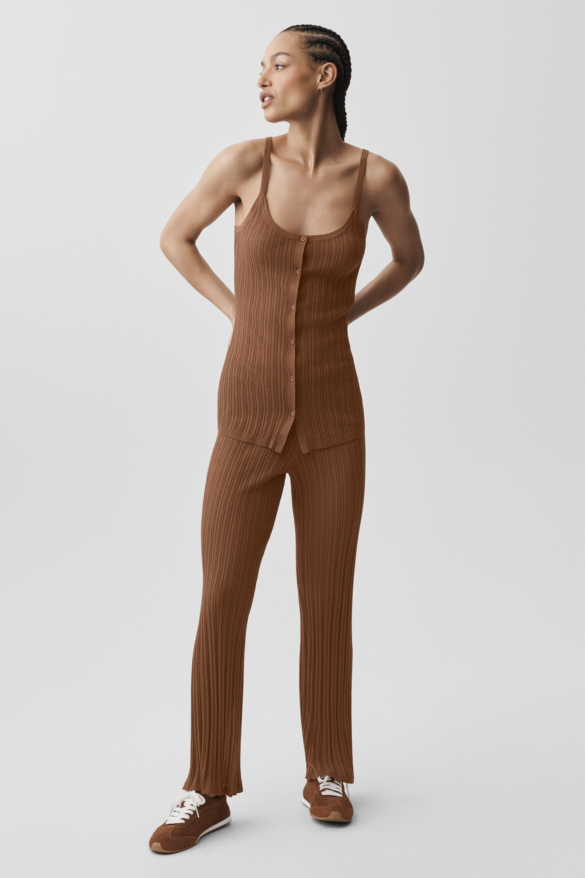 Alo Yoga Sweater Sunlit Button Down Tank - Sun Kissed Brown