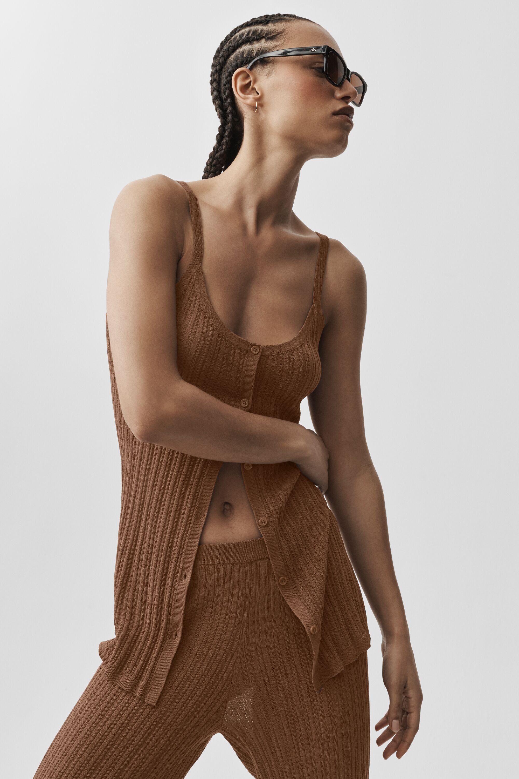 Alo Yoga Sweater Sunlit Button Down Tank - Sun Kissed Brown