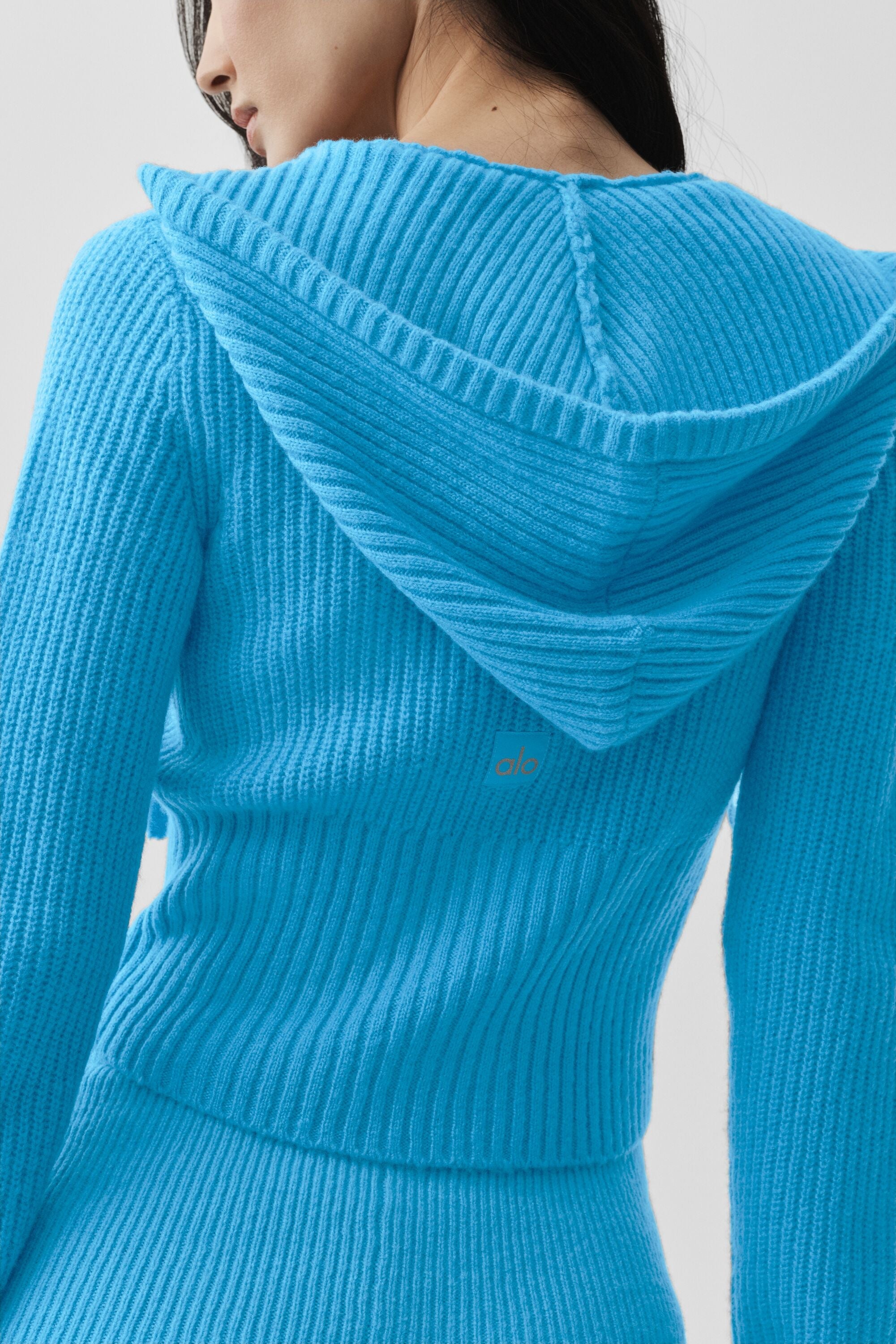 Alo Yoga Wool Cashmere Ribbed Noble Full Zip Hoodie - Azure Blue