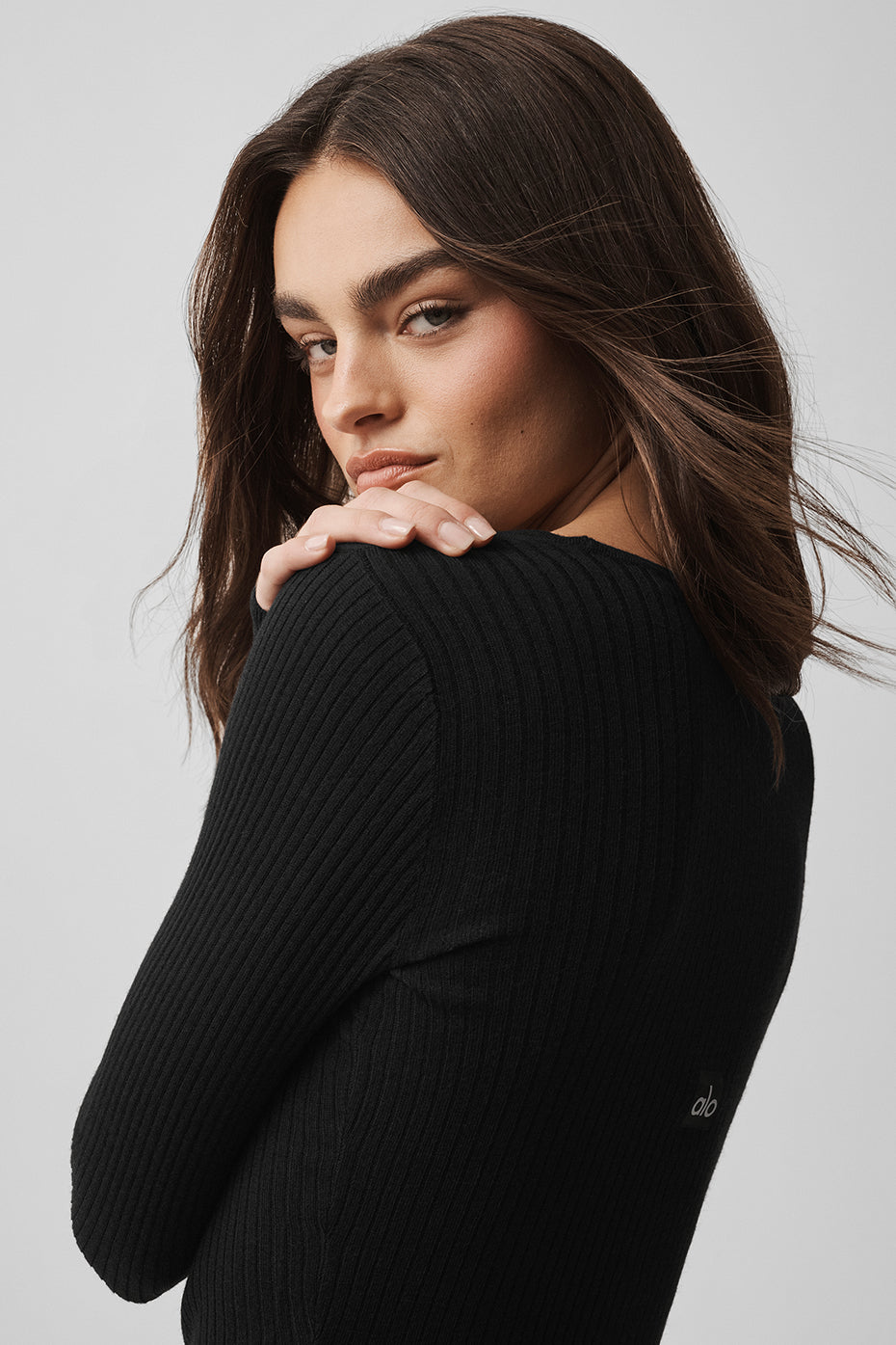 Alo Yoga Sweater Knit Unwind Long Sleeve - Black