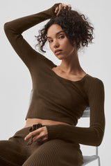 Alo Yoga Sweater Knit Unwind Long Sleeve - Espresso