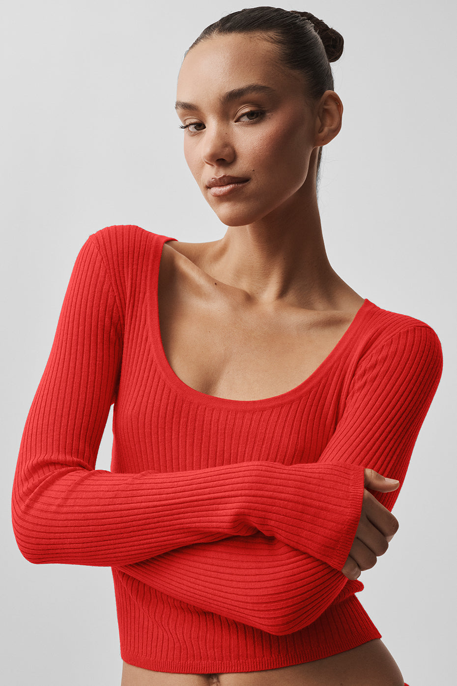 Alo Yoga Sweater Knit Unwind Long Sleeve - Bright Red
