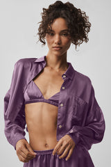 Alo Yoga Silk Luminous Cropped Button Down Long Sleeve - Plum Kiss