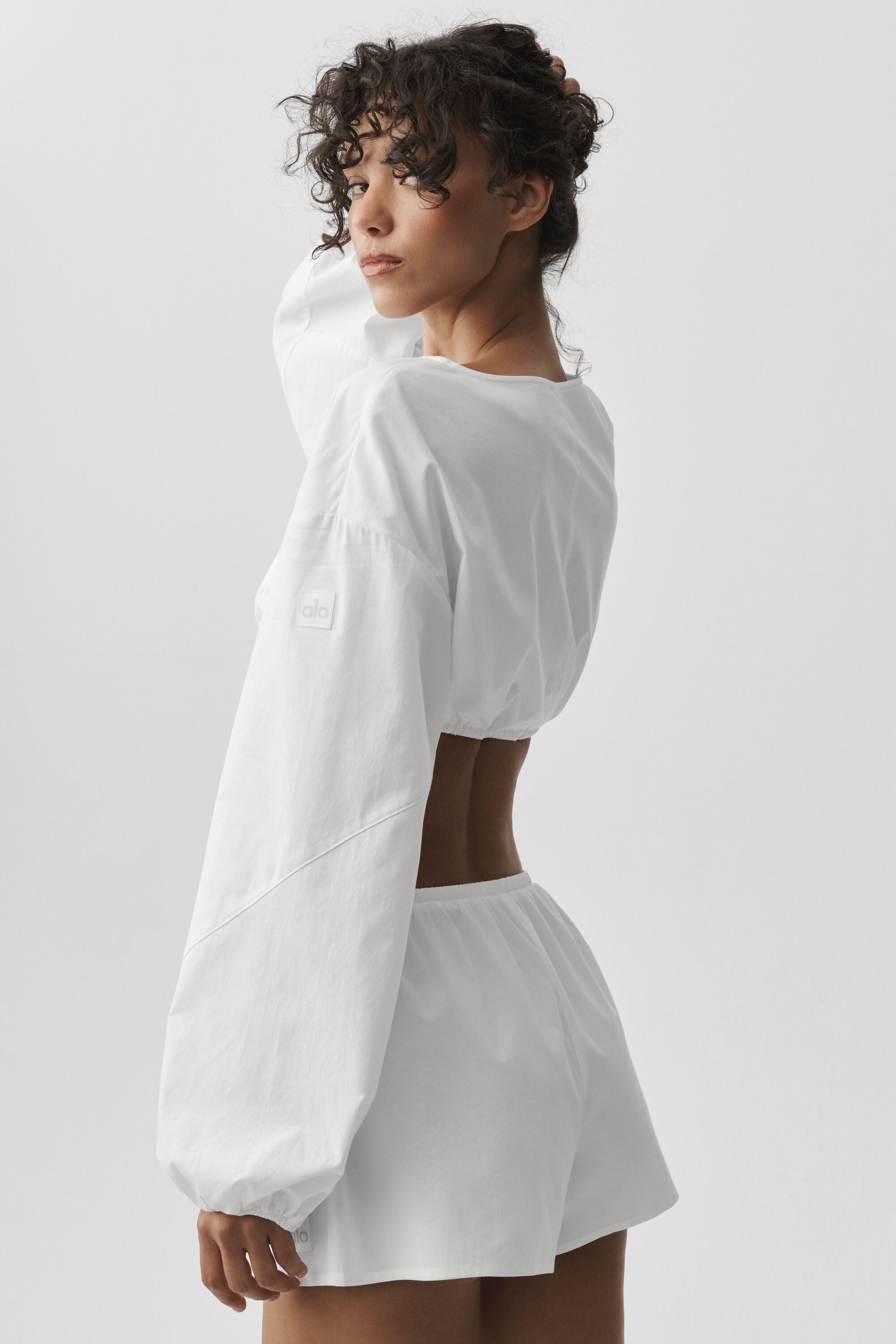 Alo Yoga Cotton Cropped Real Deal Long Sleeve - White