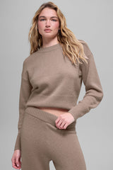 Alo Yoga Wool Cashmere Cropped New Class Crewneck Sweater - Chai Latte
