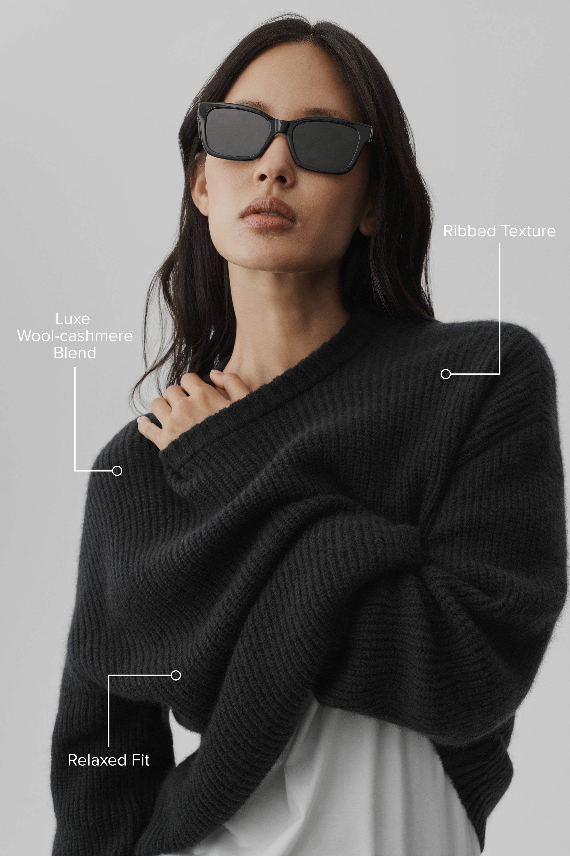 Alo Yoga Wool Cashmere Ribbed Noble Crewneck Sweater - Black