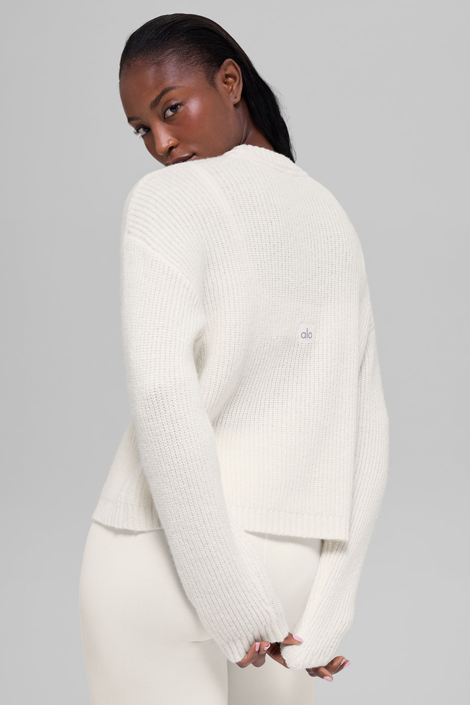 Alo Yoga Wool Cashmere Ribbed Noble Crewneck Sweater - Ivory