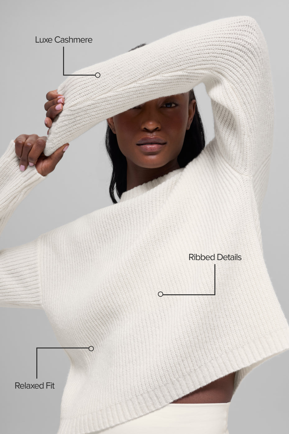 Alo Yoga Wool Cashmere Ribbed Noble Crewneck Sweater - Ivory