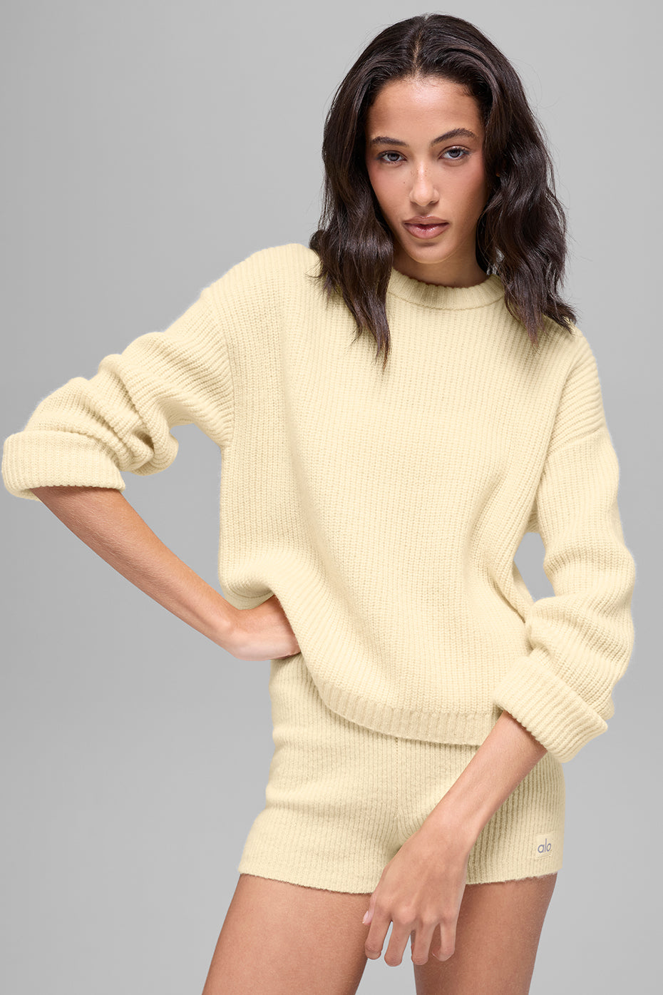 Alo Yoga Wool Cashmere Ribbed Noble Crewneck Sweater - Candlelight Yellow