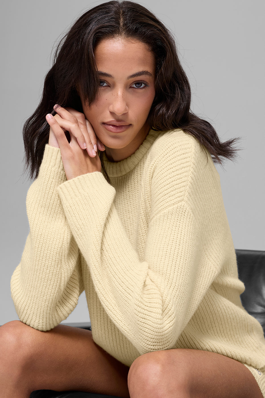 Alo Yoga Wool Cashmere Ribbed Noble Crewneck Sweater - Candlelight Yellow