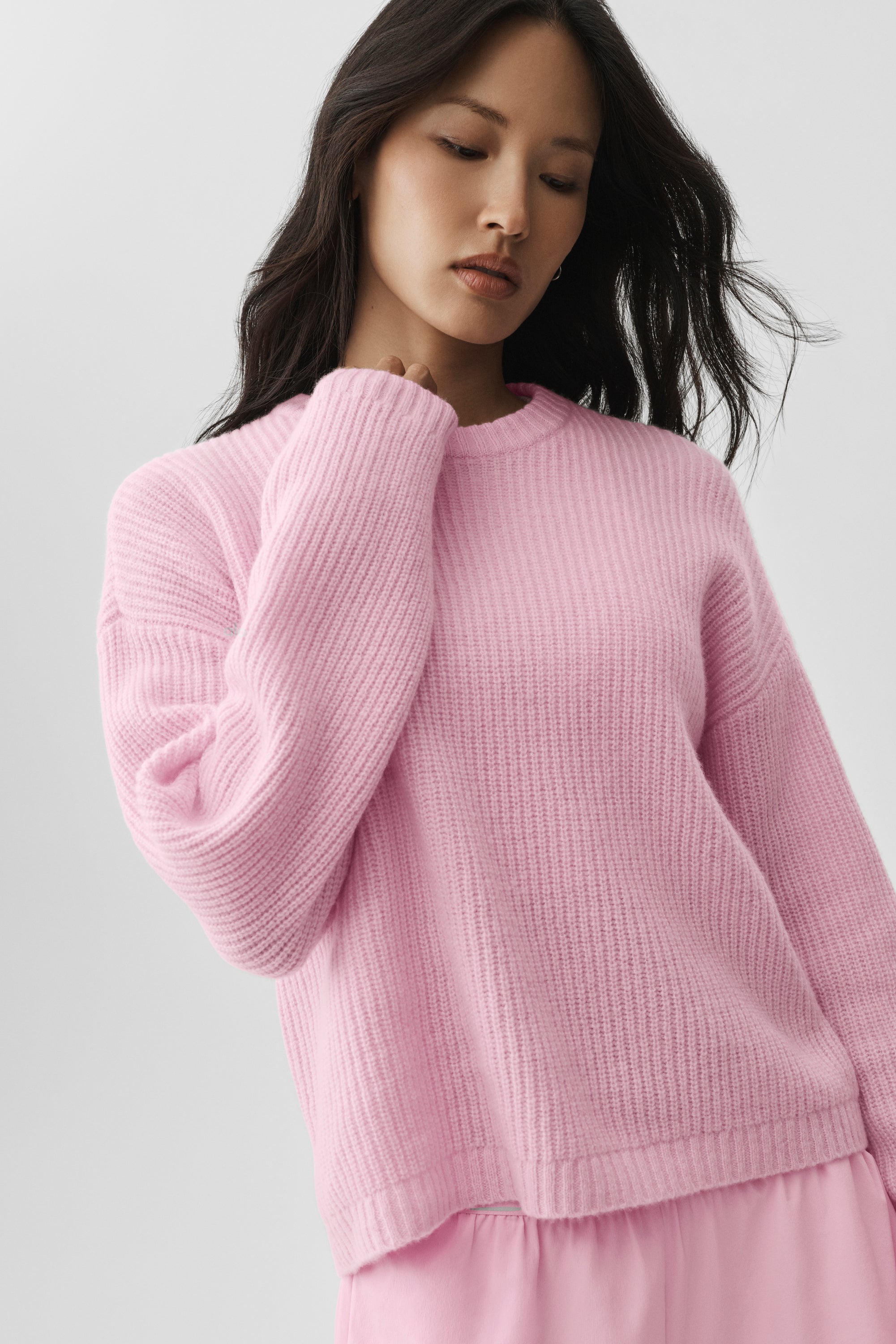 Alo Yoga Wool Cashmere Ribbed Noble Crewneck Sweater - Pink Marshmallow
