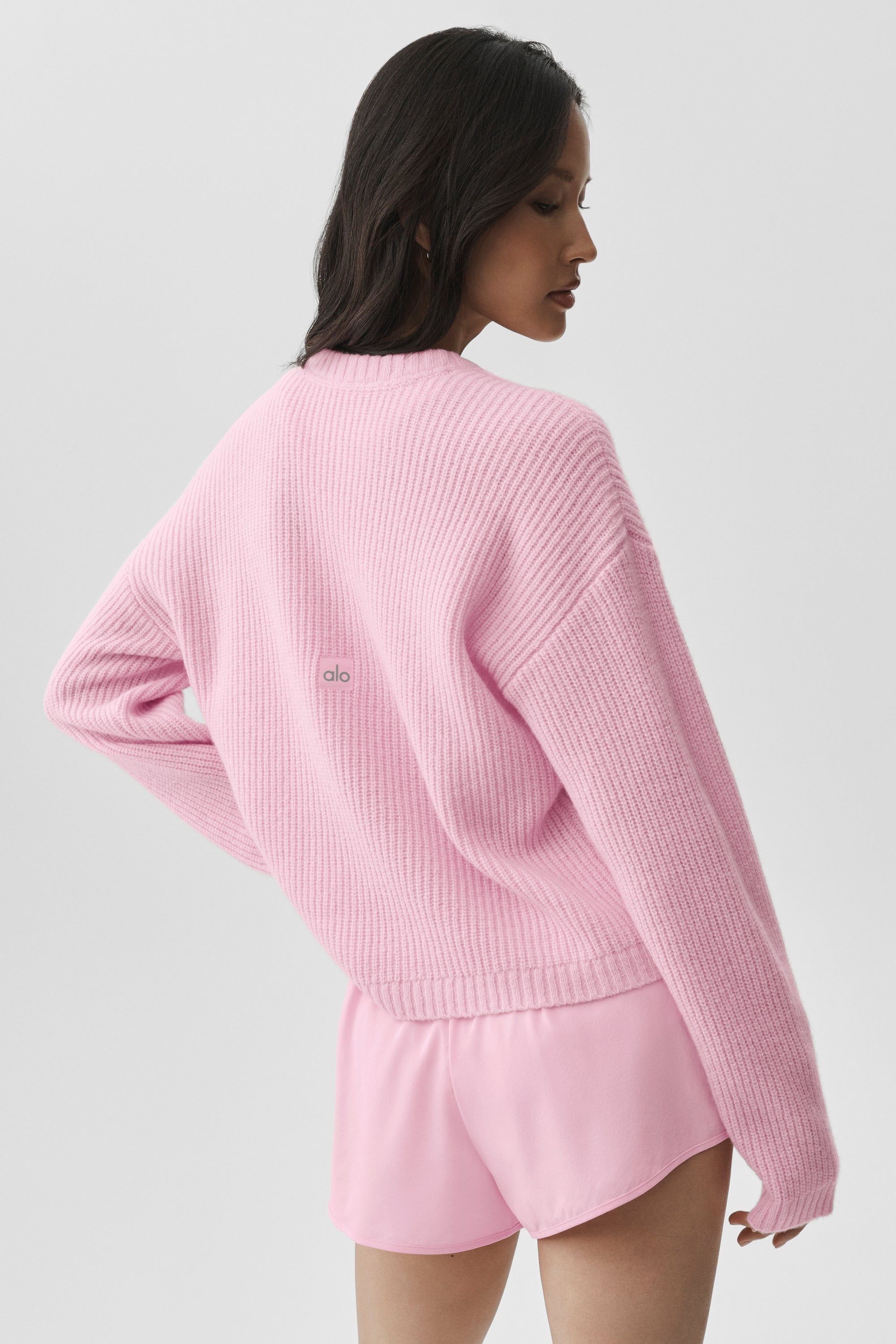 Alo Yoga Wool Cashmere Ribbed Noble Crewneck Sweater - Pink Marshmallow