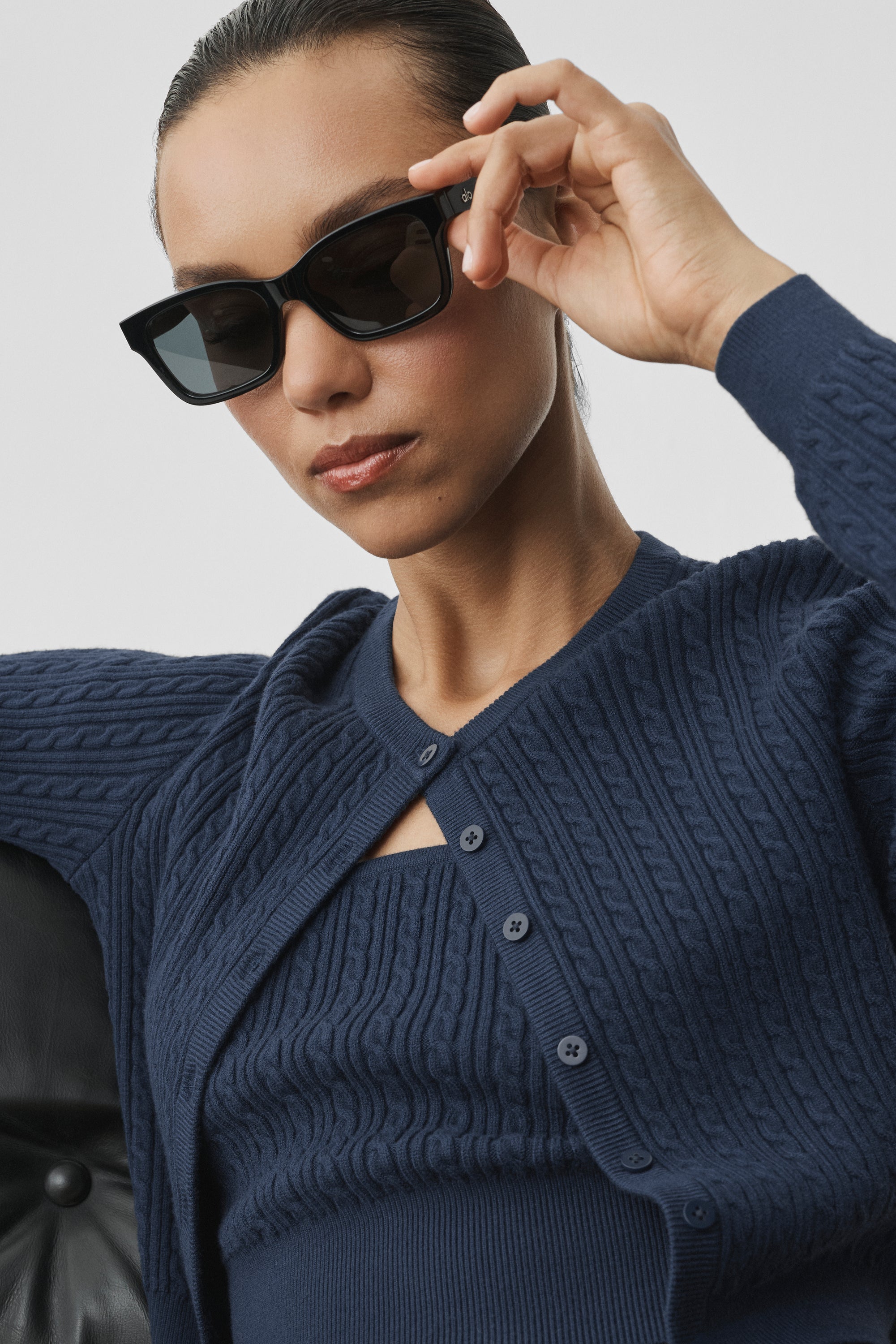 Alo Yoga Mini Cable Sweater Cardigan - Navy