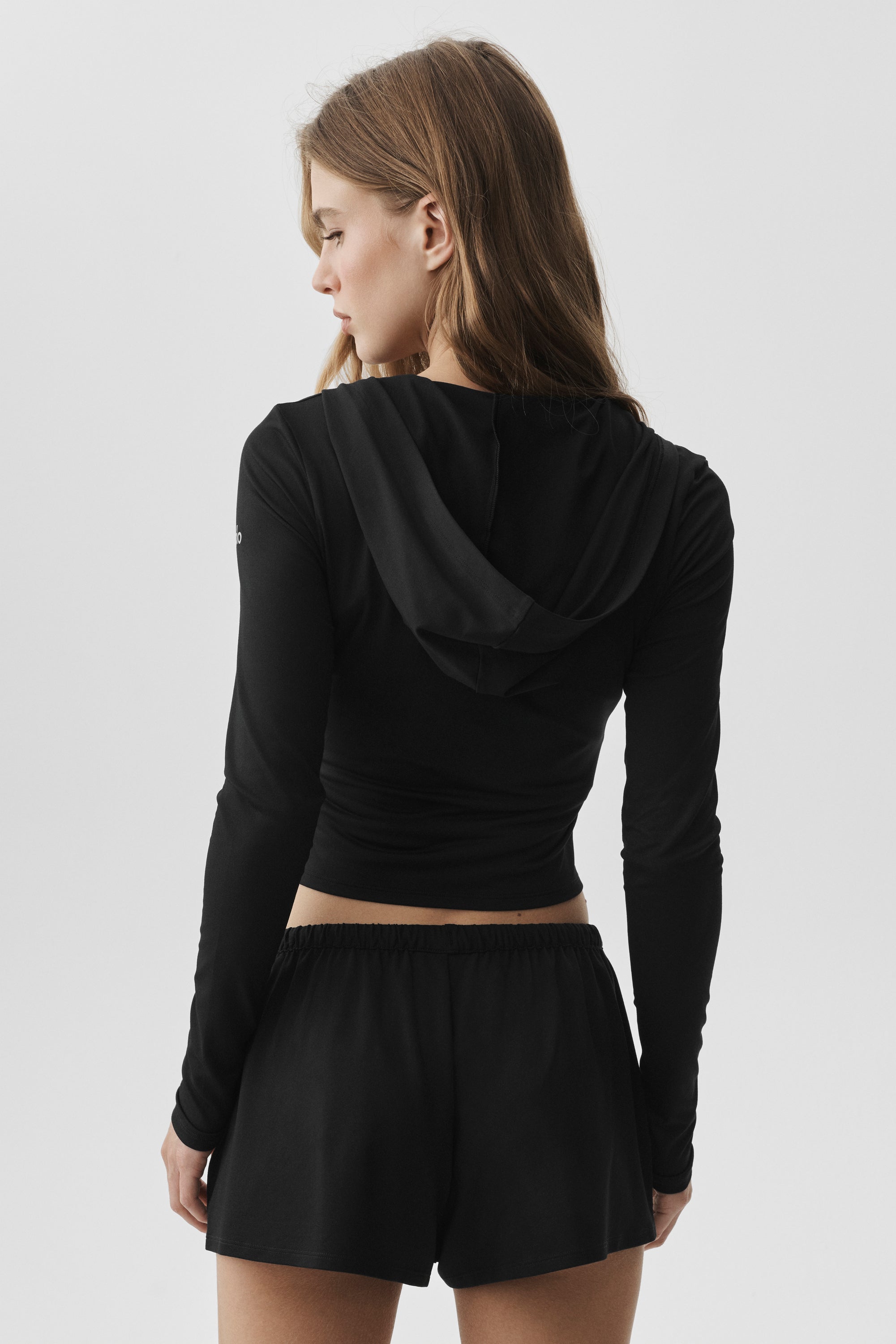 Alo Yoga Alosoft Finesse Full Zip Fitted Hoodie - Black