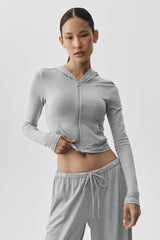 Alo Yoga Alosoft Finesse Full Zip Fitted Hoodie - Vintage Athletic Heather