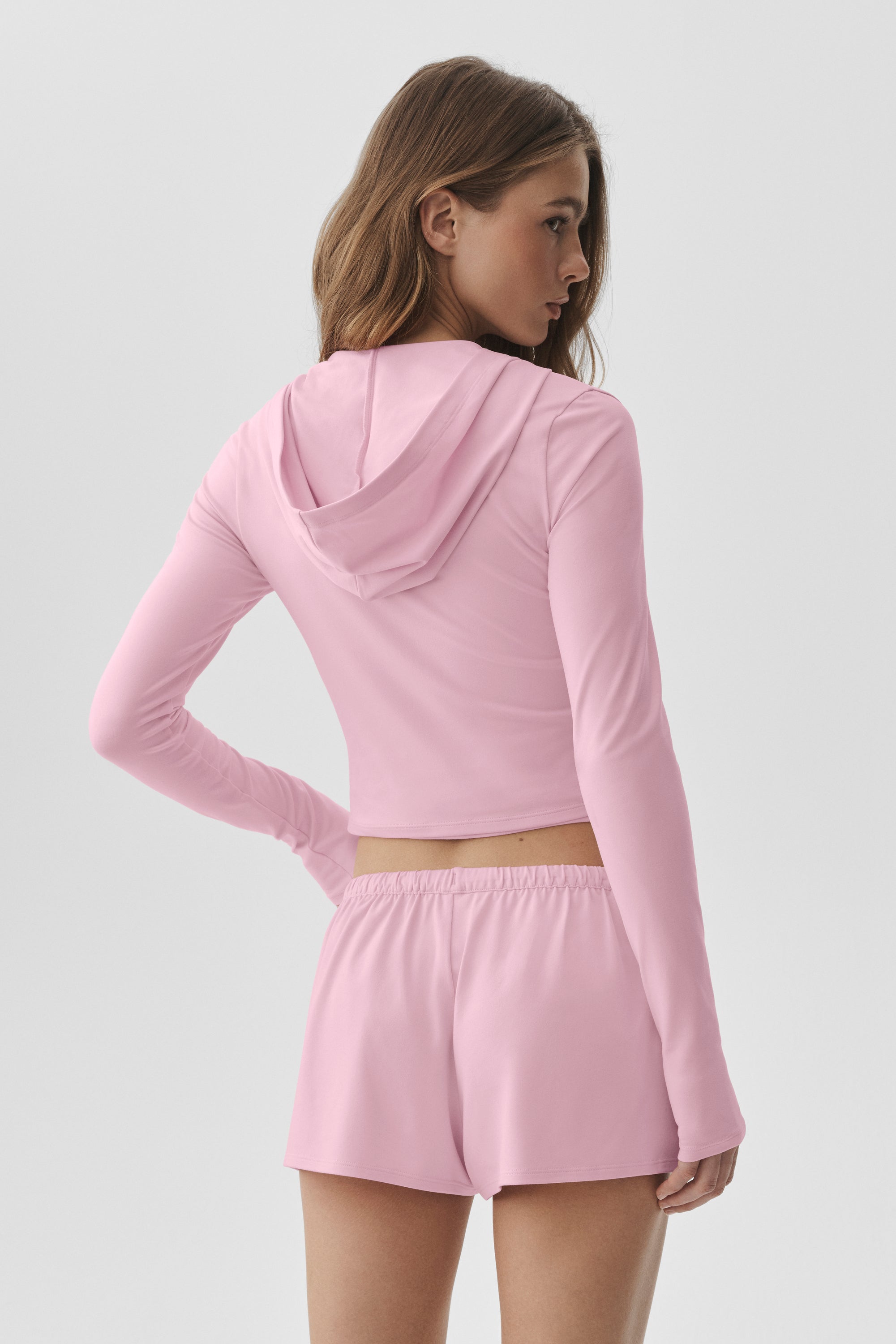 Alo Yoga Alosoft Finesse Full Zip Fitted Hoodie - Pink Marshmallow