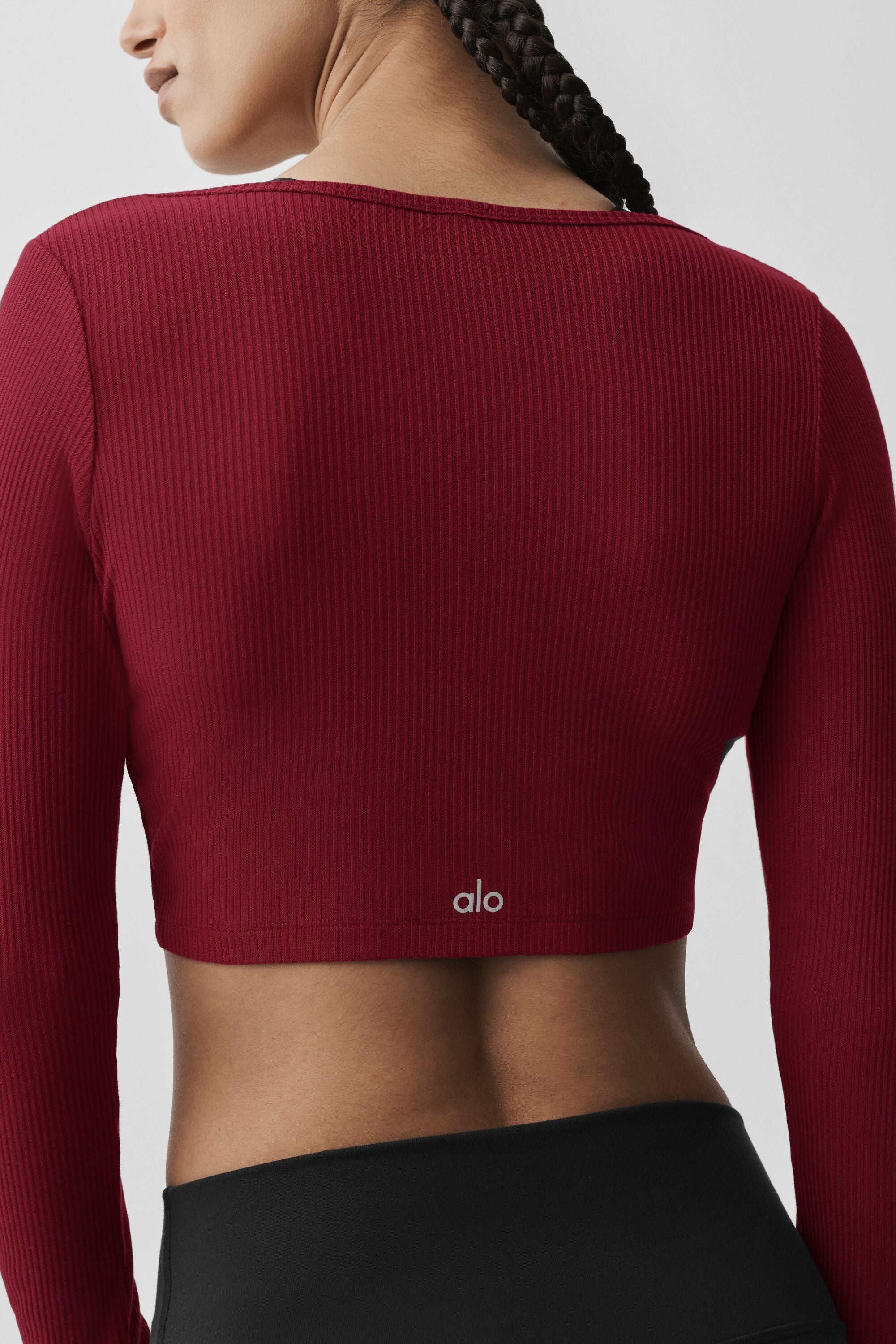 Alo Yoga Ribbed Cropped Whisper Cardigan - Summer Romance Red