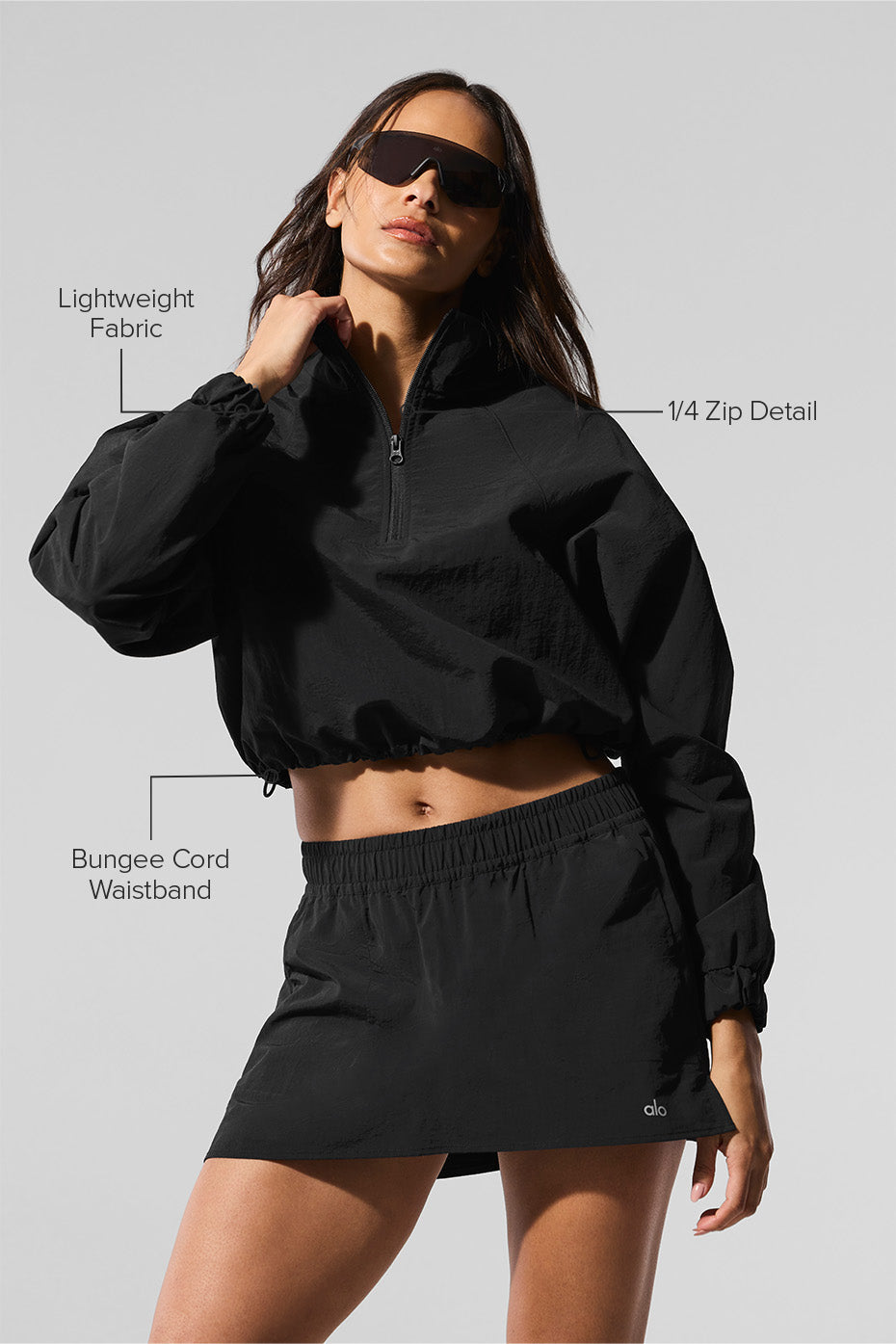 Alo Yoga Cropped 1/4 Zip Alumni Pullover - Black