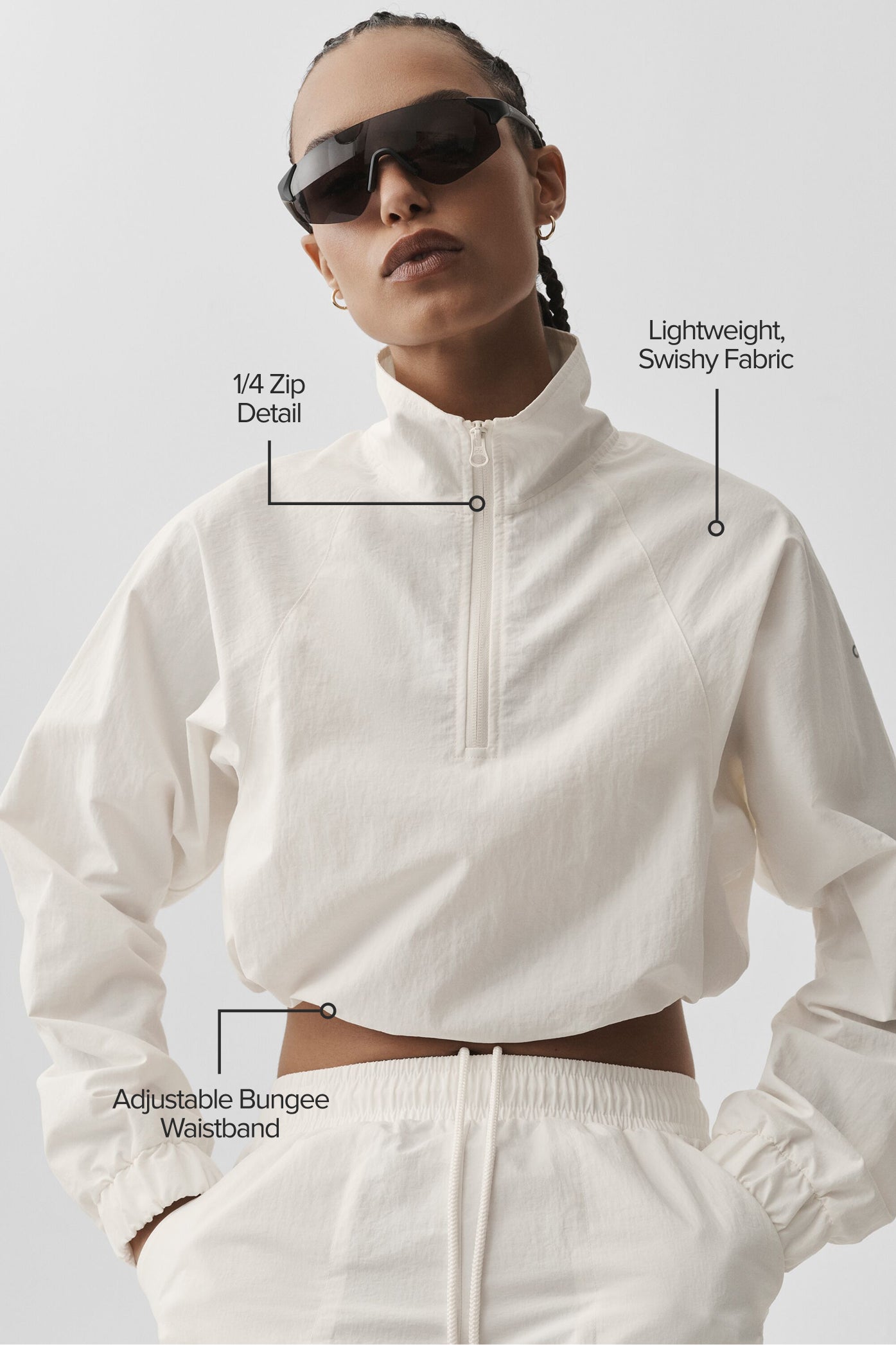 Alo Yoga Cropped 1/4 Zip Alumni Pullover - Ivory