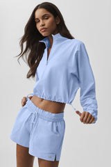 Alo Yoga Cropped 1/4 Zip Alumni Pullover - Light Provence Blue