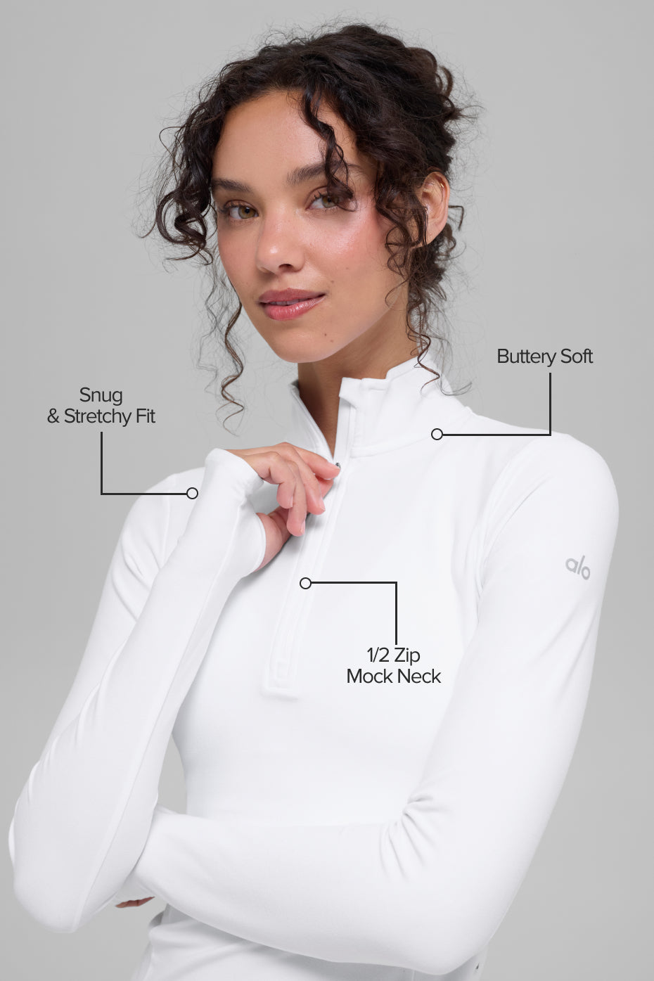 Alo Yoga Alosoft 1/2 Zip Rapid Pullover - White