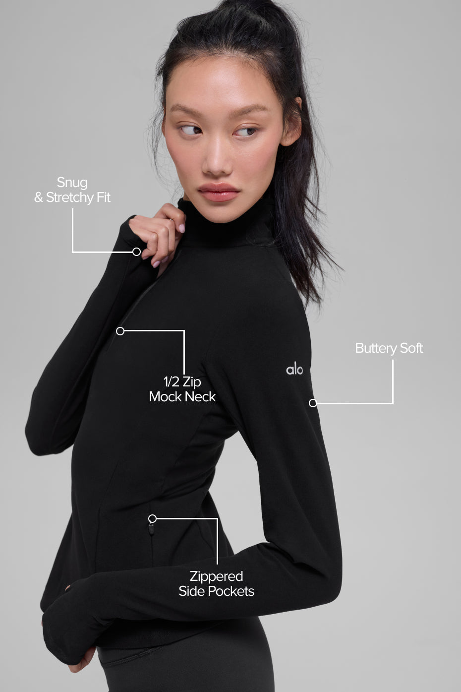 Alo Yoga Alosoft 1/2 Zip Rapid Pullover - Black