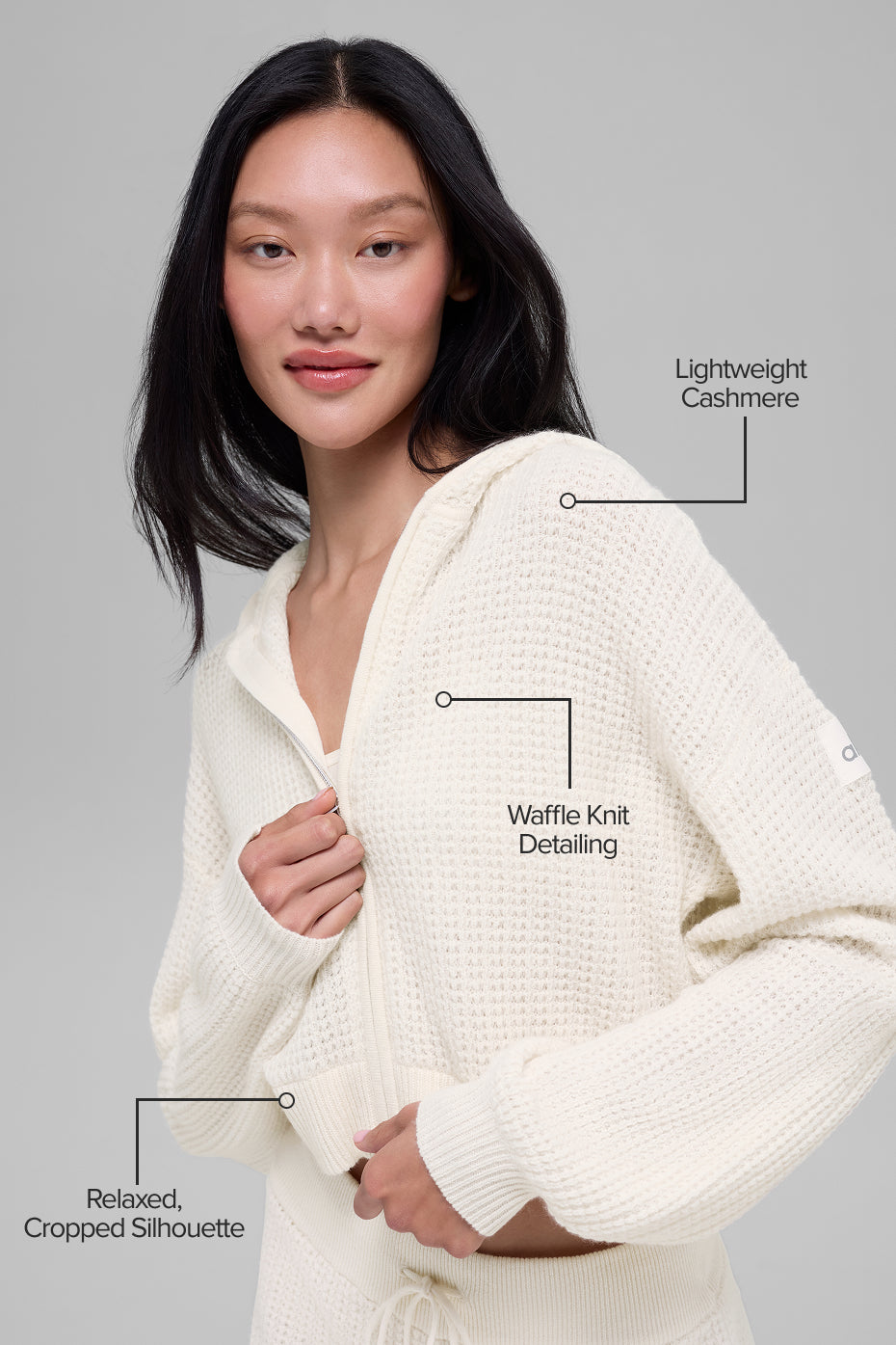 Alo Yoga Cashmere Plush Waffle Full Zip Hoodie - Ivory