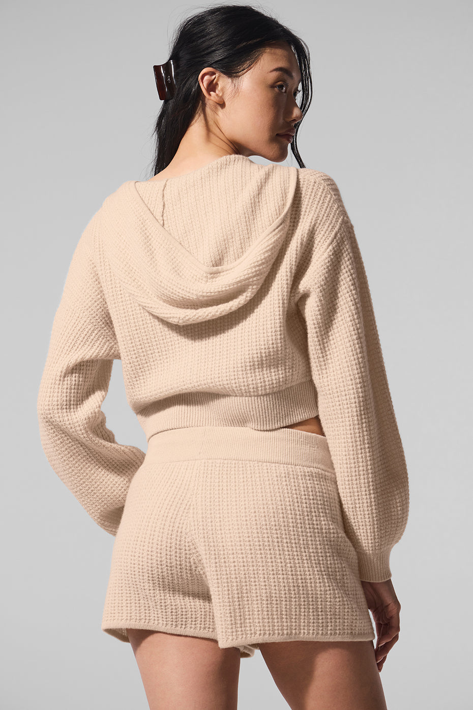 Alo Yoga Cashmere Plush Waffle Full Zip Hoodie - Macadamia Blush