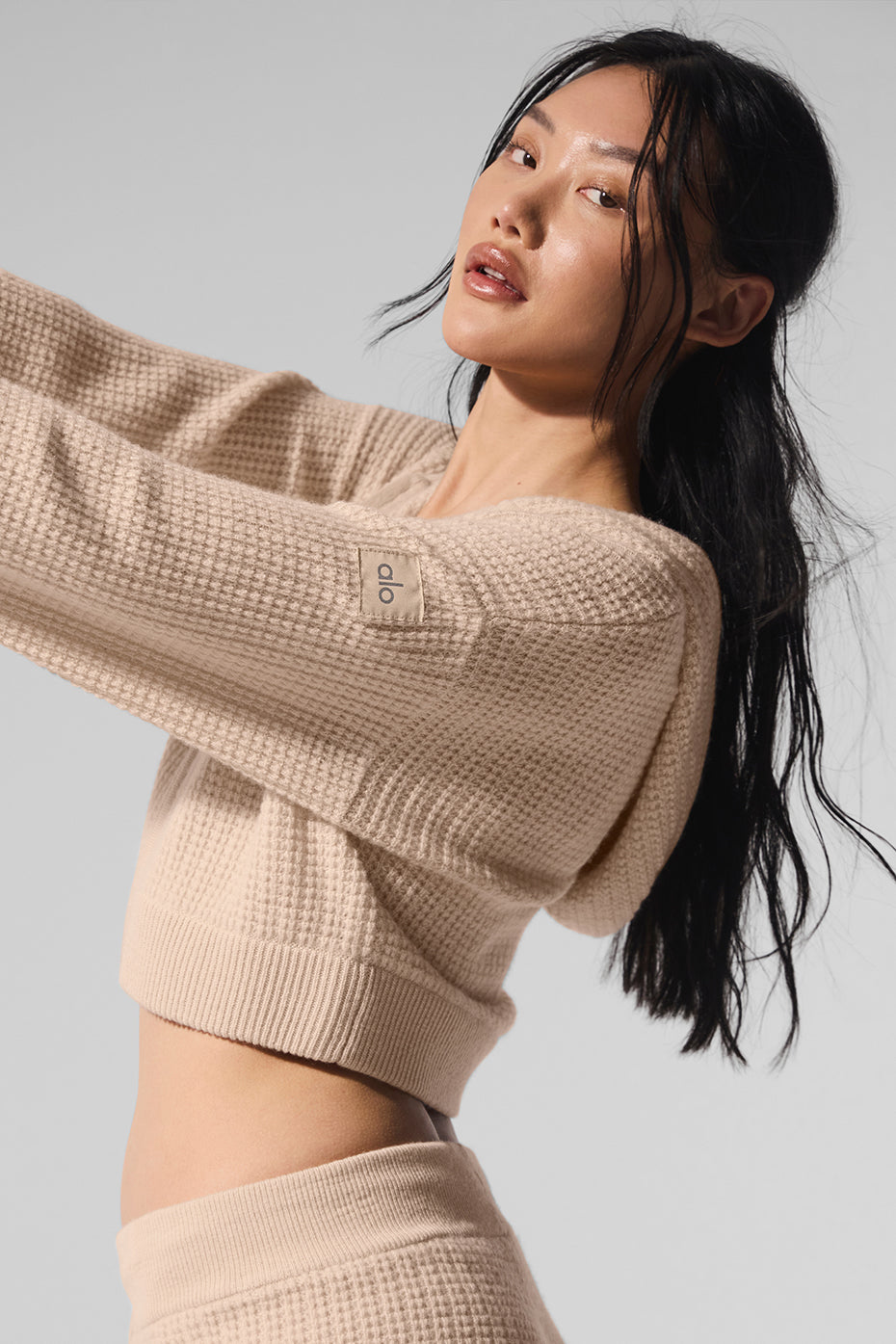 Alo Yoga Cashmere Plush Waffle Full Zip Hoodie - Macadamia Blush