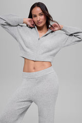 Alo Yoga Cashmere Plush Waffle Full Zip Hoodie - Athletic Heather Grey