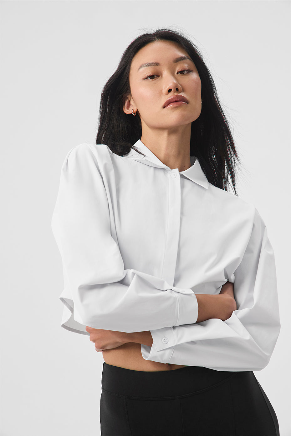 Alo Yoga Cropped Take Me Out Button Up - White