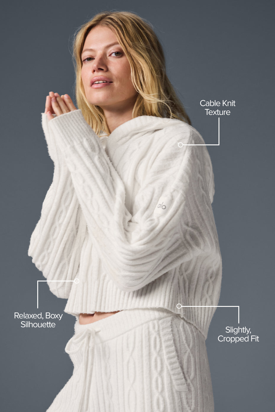 Alo Yoga Cable Knit Winter Bliss Hoodie - Ivory