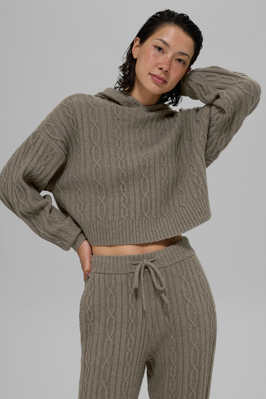 Alo Yoga Cable Knit Winter Bliss Hoodie - Light Cocoa
